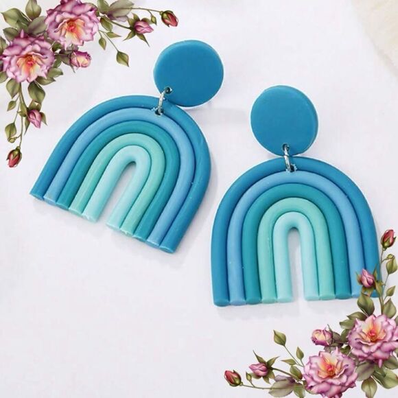 Rainbow Soft Clay Cute Earrings, Sweet Girly Geometric Cartoon Dopamine - Picture 9 of 9
